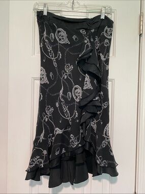 Allison Taylor Black and White Chain-Print Ruffle High-Low Skirt